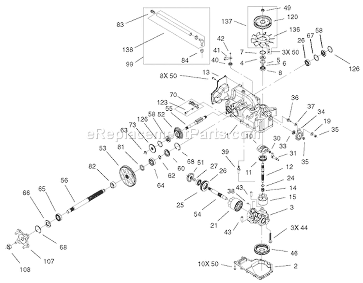 RH Hydro Transaxle Assembly Diagram and Parts List for 74601 220000001-220000912 - 2002 Toro Lawn Tractor