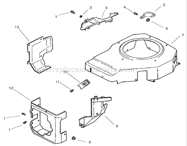 Blower Housing and Baffle Assembly Diagram and Parts List for 74601 220000001-220000912 - 2002 Toro Lawn Tractor