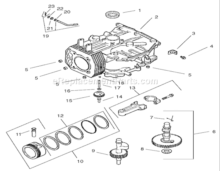 Crankcase Assembly Diagram and Parts List for 74601 220000001-220000912 - 2002 Toro Lawn Tractor