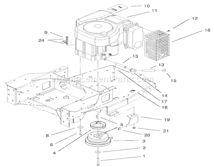 Engine and Clutch Assembly Diagram and Parts List for 74601 220000001-220000912 - 2002 Toro Lawn Tractor