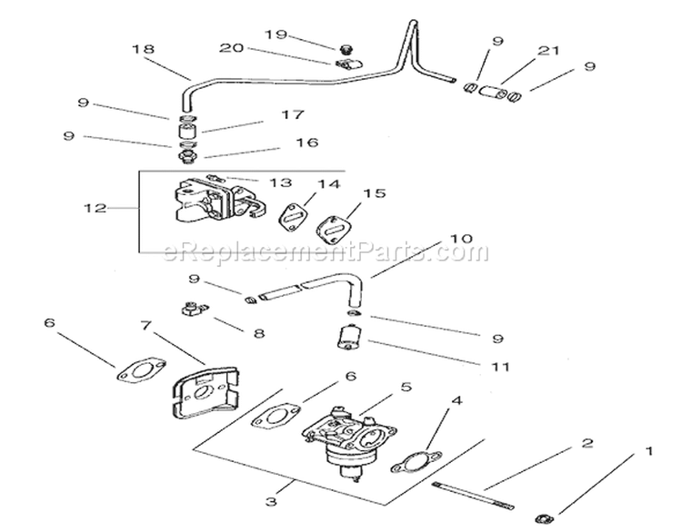 Fuel System Assembly Diagram and Parts List for 74601 220000913-220999999 - 2002 Toro Lawn Tractor