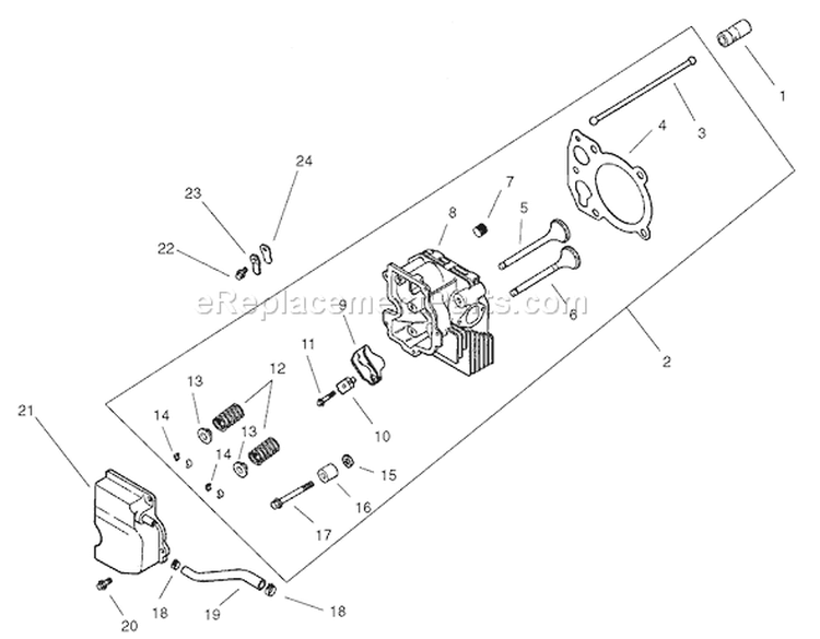 Head / Valve / Breather Assembly Diagram and Parts List for 74601 220000913-220999999 - 2002 Toro Lawn Tractor