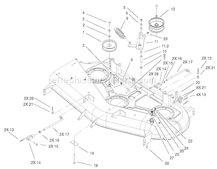 44in Deck Belt Drive and Lift Assembly Diagram and Parts List for 74601 220000913-220999999 - 2002 Toro Lawn Tractor