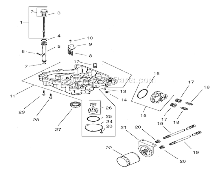 Oil Pan / Lubrication Assembly Diagram and Parts List for 74601 220000913-220999999 - 2002 Toro Lawn Tractor