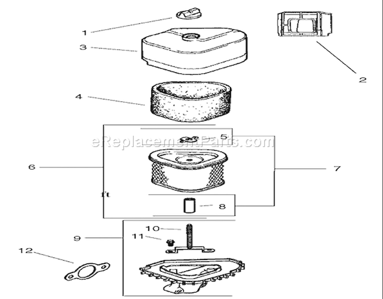 Air Intake / Filtration Assembly Diagram and Parts List for 74601 220000913-220999999 - 2002 Toro Lawn Tractor