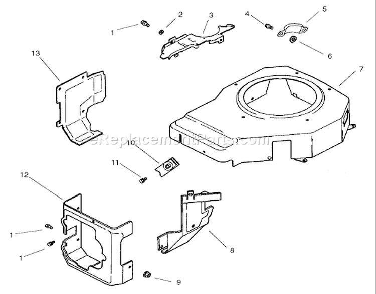 Blower Housing and Baffle Assembly Diagram and Parts List for 74601 220000913-220999999 - 2002 Toro Lawn Tractor