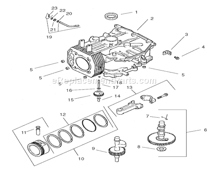 Crankcase Assembly Diagram and Parts List for 74601 220000913-220999999 - 2002 Toro Lawn Tractor