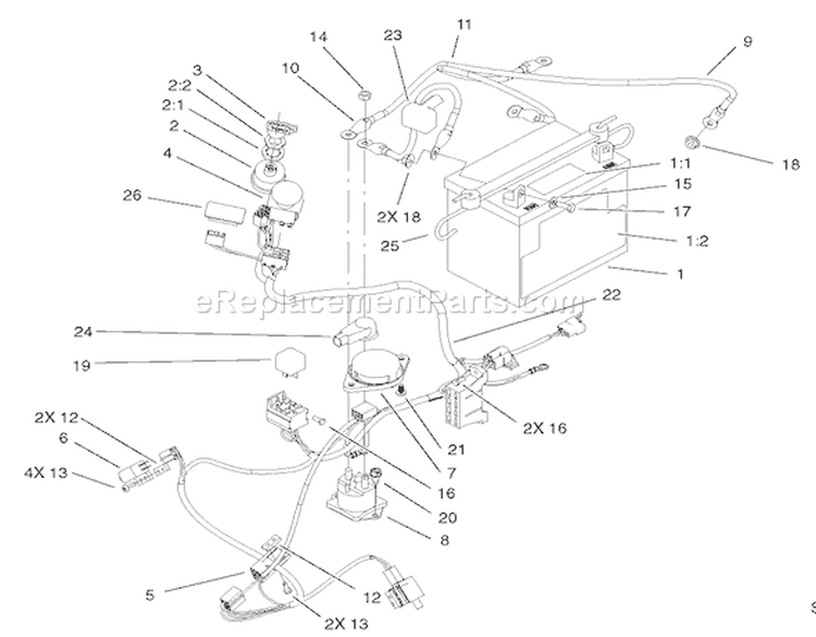 Electrical Assembly Diagram and Parts List for 74601 220000913-220999999 - 2002 Toro Lawn Tractor