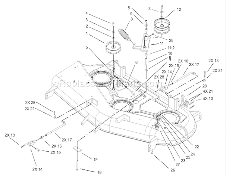 44in Deck Belt Drive and Lift Assembly Diagram and Parts List for 74601 230000001-230999999 - 2003 Toro Lawn Tractor