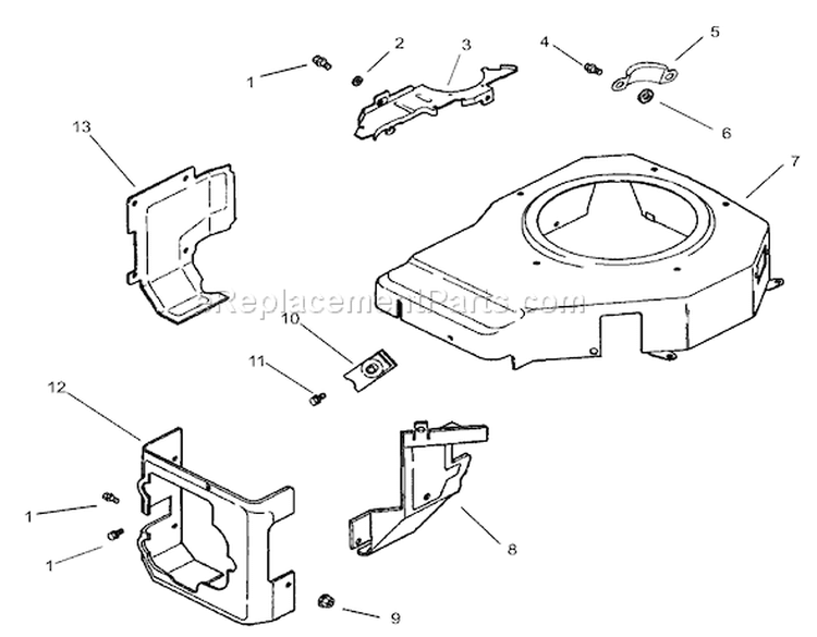 Blower Housing And Baffles Assembly Diagram and Parts List for 74601 230000001-230999999 - 2003 Toro Lawn Tractor