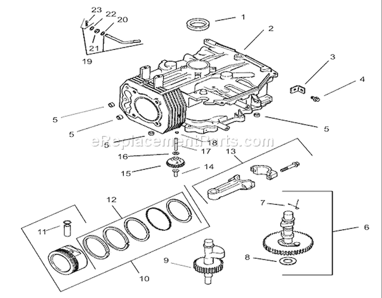 Crankcase Assembly Diagram and Parts List for 74601 230000001-230999999 - 2003 Toro Lawn Tractor