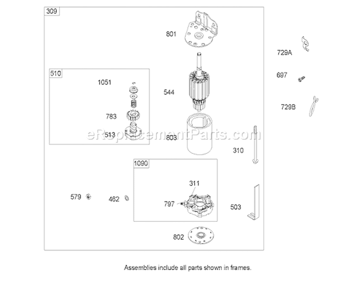 Starter Assembly Diagram and Parts List for 74602 240000001-240999999 - 2004 Toro Lawn Tractor
