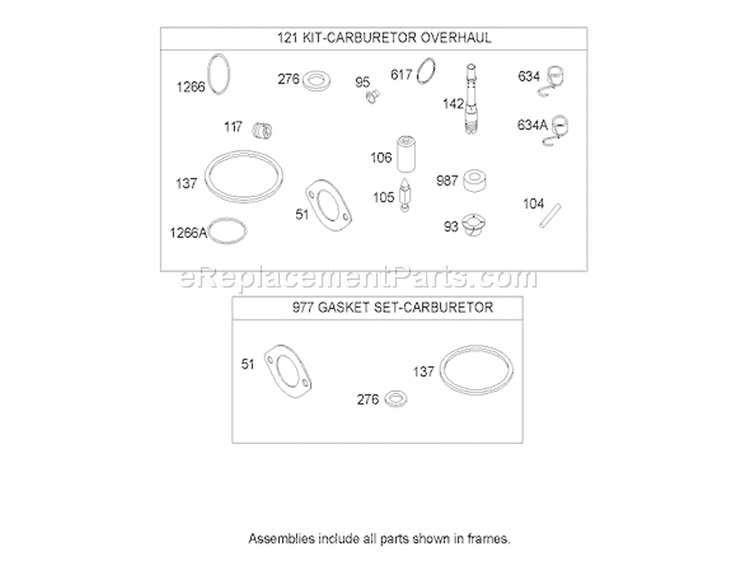 Carburetor Overhaul Kit Assembly Diagram and Parts List for 74602 240000001-240999999 - 2004 Toro Lawn Tractor