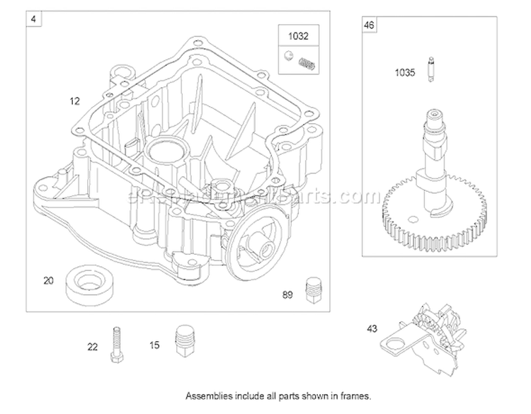 Crankcase Assembly Diagram and Parts List for 74602 240000001-240999999 - 2004 Toro Lawn Tractor