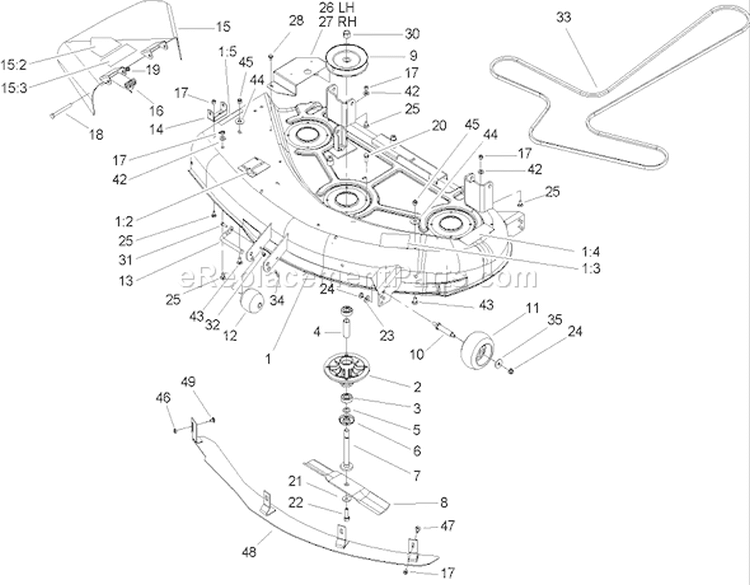 Deck Assembly Diagram and Parts List for 74602 240000001-240999999 - 2004 Toro Lawn Tractor
