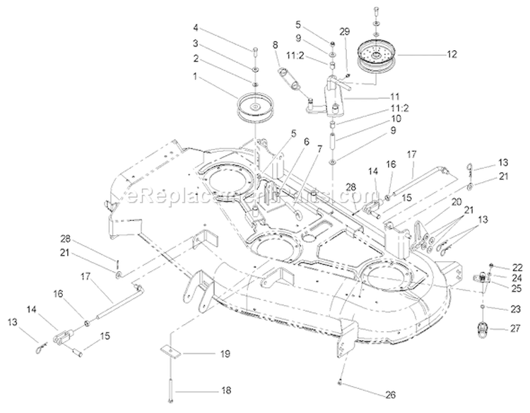 Deck Belt Drive and Lift Assembly Diagram and Parts List for 74602 240000001-240999999 - 2004 Toro Lawn Tractor