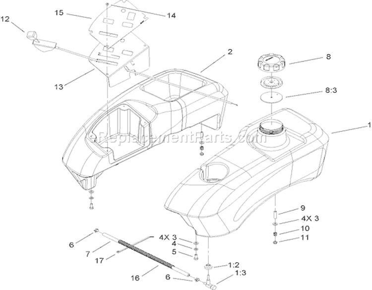 Fuel Tank and Control Pod Assembly Diagram and Parts List for 74603 260000001-260999999 - 2006 Toro Lawn Tractor