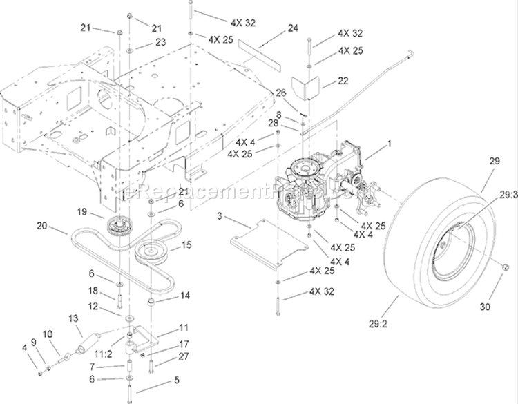 Hydro and Belt Drive Assembly Diagram and Parts List for 74603 260000001-260999999 - 2006 Toro Lawn Tractor