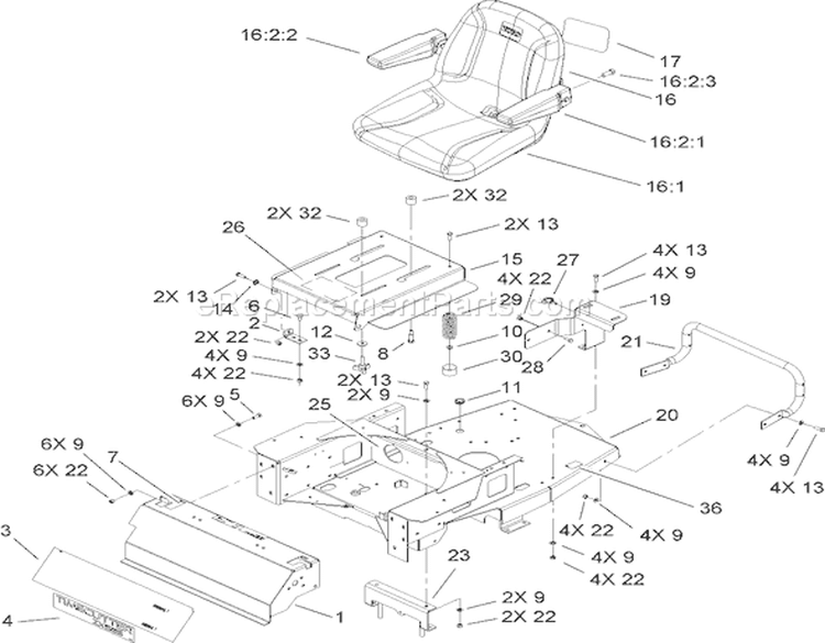 Main Frame Assembly Diagram and Parts List for 74603 260000001-260999999 - 2006 Toro Lawn Tractor