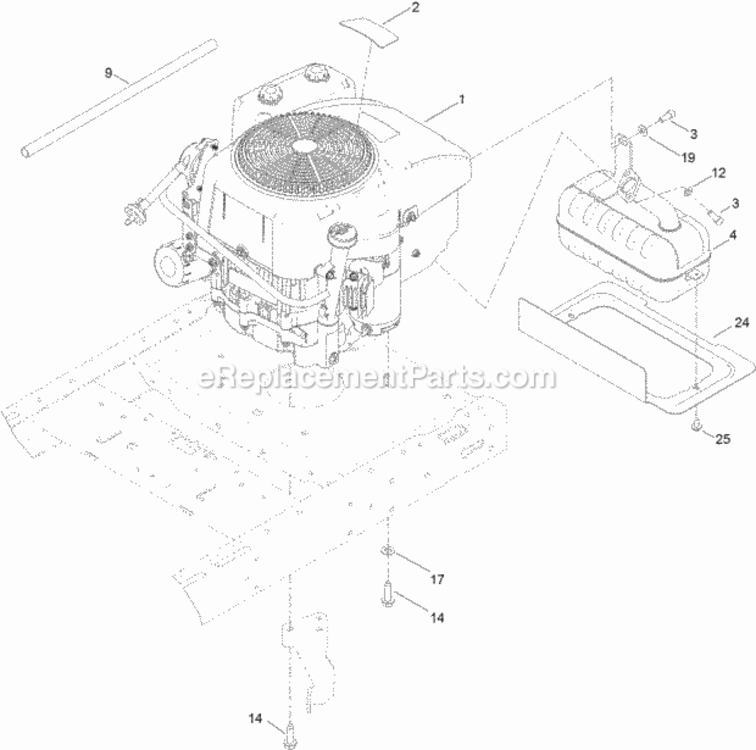 Engine_And_Muffler_Assembly Diagram and Parts List for 74616 314000001 - 314999999 Toro Lawn Tractor
