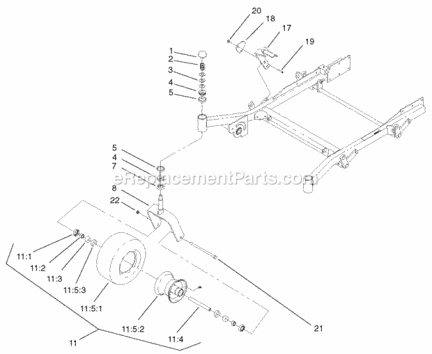 Caster And Wheel Assembly Diagram and Parts List for 74218 200000001-200999999 Toro Lawn Mower