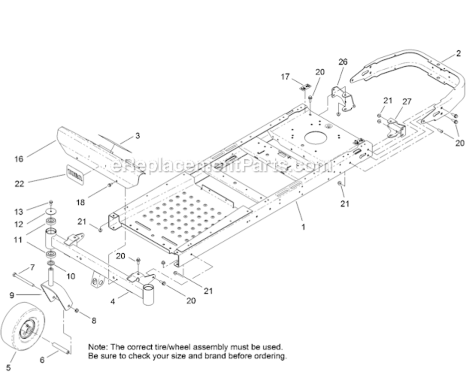Frame_Front_Axle_And_Caster_Wheel_Assembly Diagram and Parts List for 74621 312000001-312999999 Toro Lawn Tractor