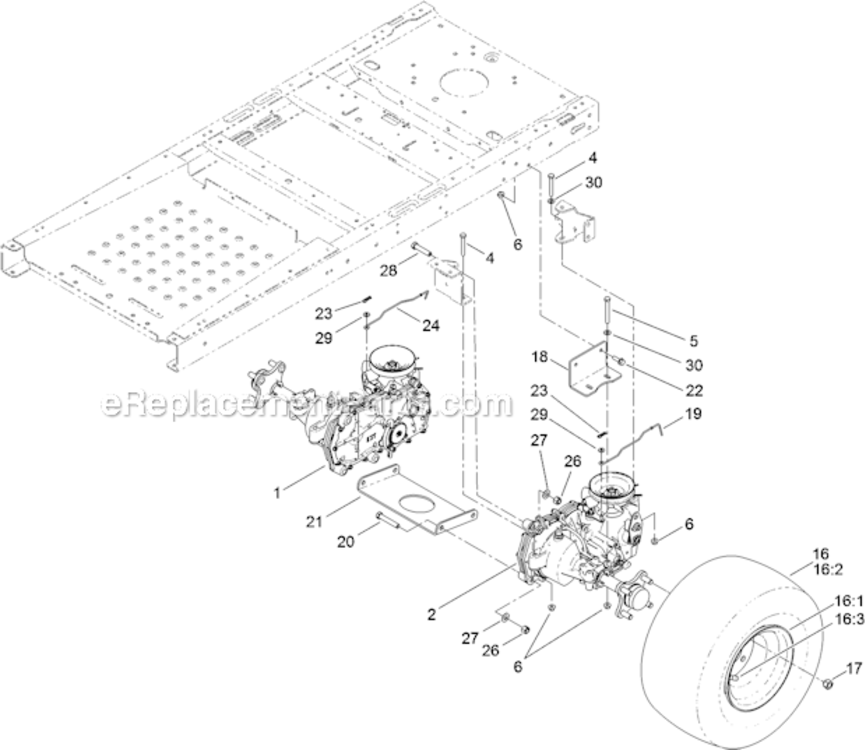 Hydro_Transaxle_Assembly Diagram and Parts List for 74621 312000001-312999999 Toro Lawn Tractor