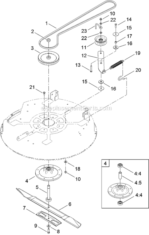 32_Inch_Deck_Belt_And_Blade_Assembly Diagram and Parts List for 74621 312000001-312999999 Toro Lawn Tractor