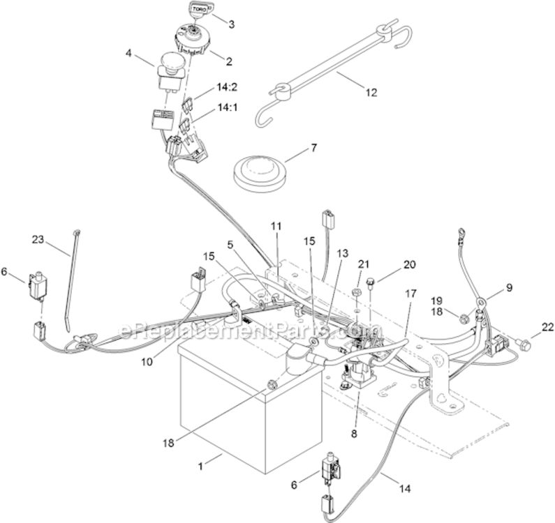 Battery_And_Electrical_Assembly Diagram and Parts List for 74621 312000001-312999999 Toro Lawn Tractor