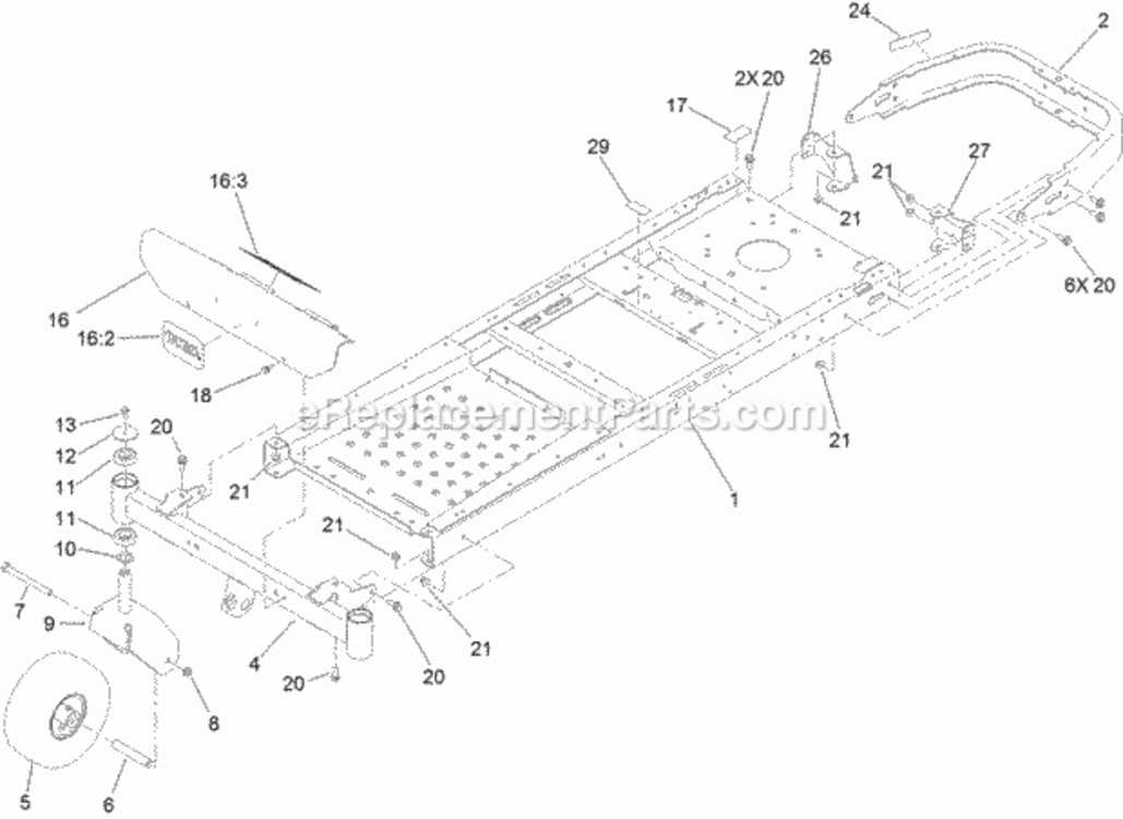 Frame_Front_Axle_And_Caster_Wheel_Assembly Diagram and Parts List for 74625 313000001 - 313999999 Toro Lawn Tractor