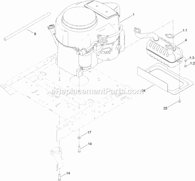 Engine_And_Muffler_Assembly Diagram and Parts List for 74625 314000001 - 314999999 Toro Lawn Tractor
