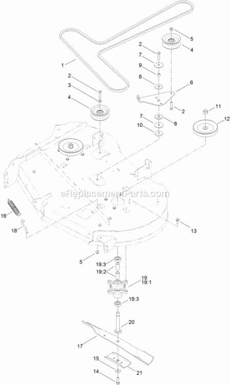 42_Inch_Deck_Belt_And_Blade_Assembly Diagram and Parts List for 74625 314000001 - 314999999 Toro Lawn Tractor