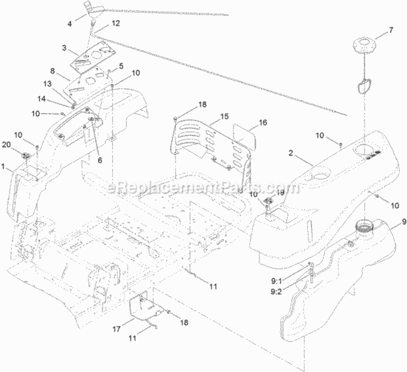 Body_Styling_And_Fuel_Pod_Assembly Diagram and Parts List for 74626 311000001 - 311999999 Toro Lawn Tractor