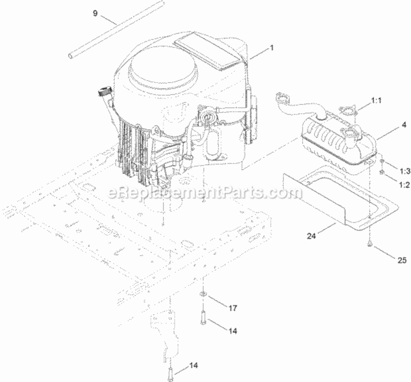 Engine_And_Muffler_Assembly Diagram and Parts List for 74626 312000001 - 312999999 Toro Lawn Tractor