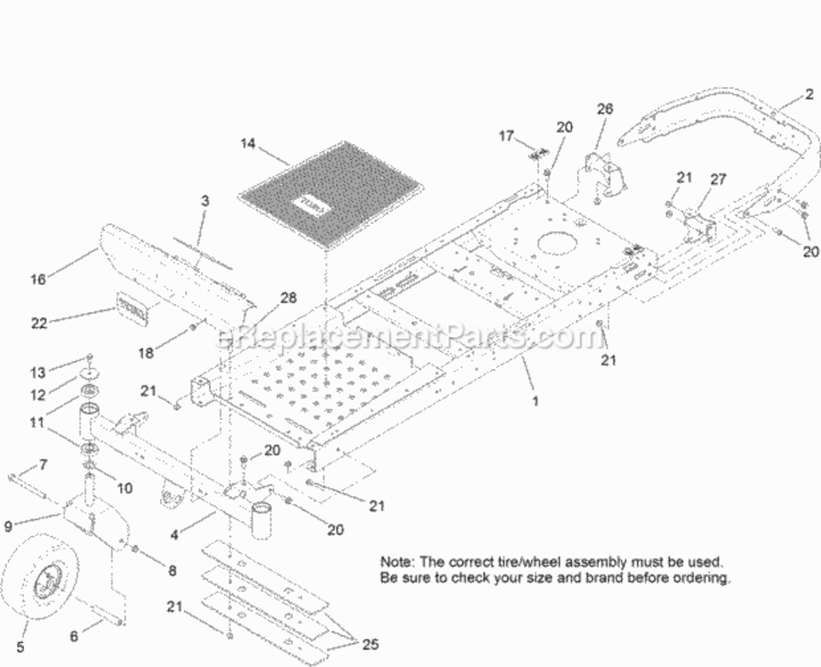 Frame_Front_Axle_And_Caster_Wheel_Assembly Diagram and Parts List for 74626 312000001 - 312999999 Toro Lawn Tractor