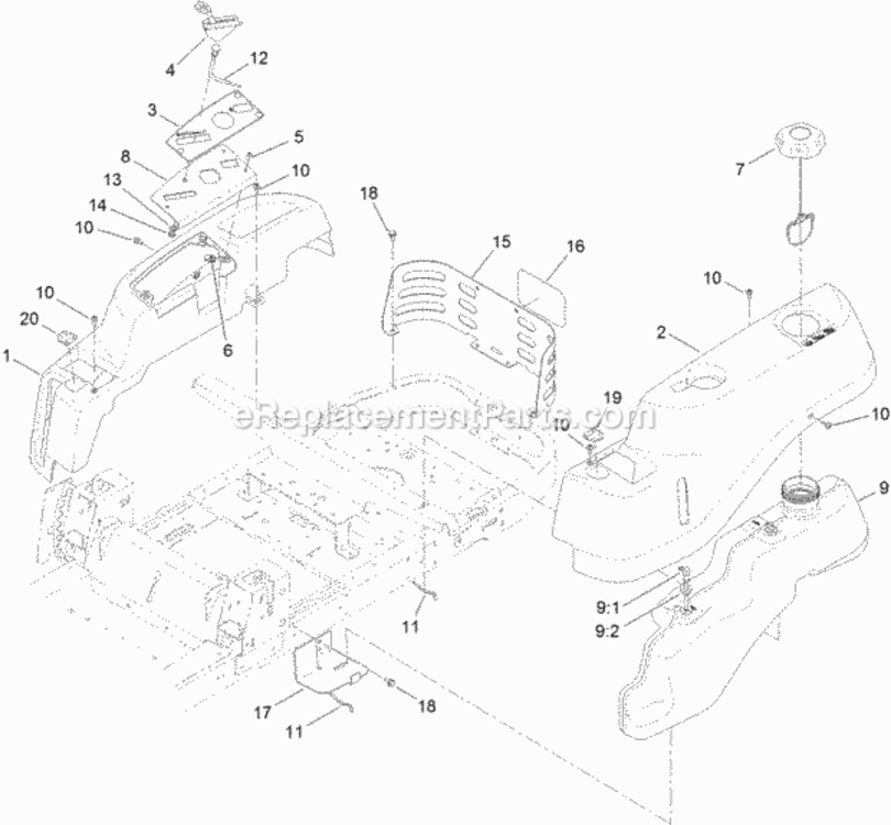 Body_Styling_And_Fuel_Pod_Assembly Diagram and Parts List for 74626 312000001 - 312999999 Toro Lawn Tractor