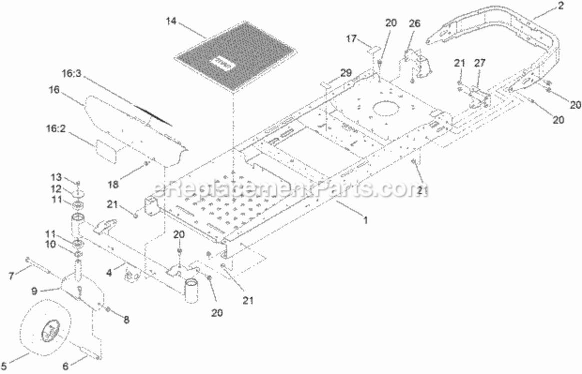 Frame_Front_Axle_And_Caster_Wheel_Assembly Diagram and Parts List for 74626 313000001 - 313999999 Toro Lawn Tractor