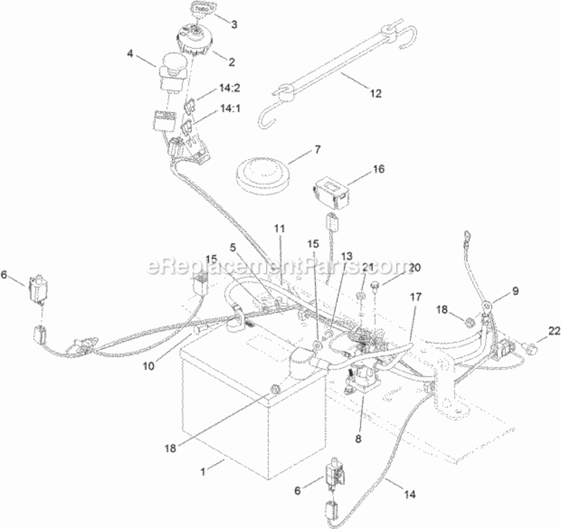 Battery_And_Electrical_Assembly Diagram and Parts List for 74626 313000001 - 313999999 Toro Lawn Tractor