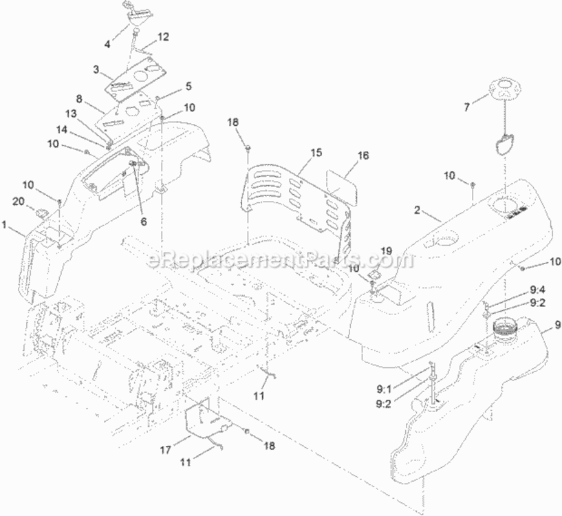 Body_Styling_And_Fuel_Pod_Assembly Diagram and Parts List for 74626 313000001 - 313999999 Toro Lawn Tractor
