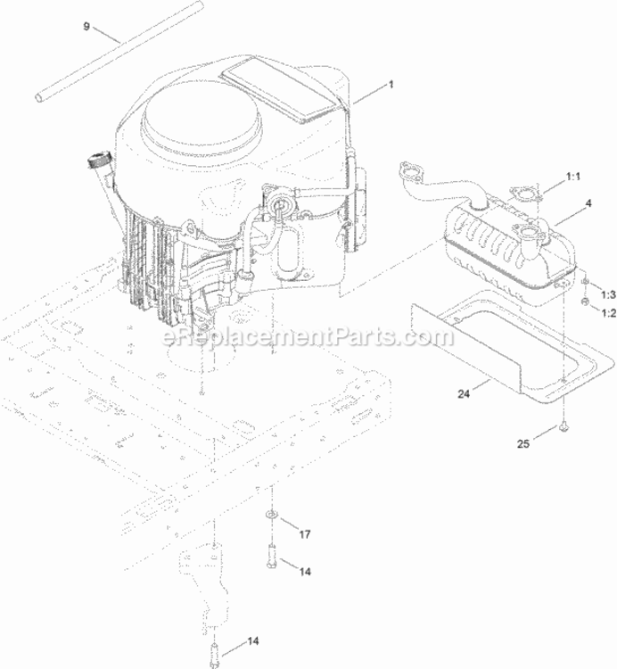 Engine_And_Muffler_Assembly Diagram and Parts List for 74626 314000001 - 314999999 Toro Lawn Tractor