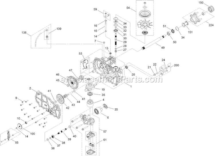 Rh Hydro Transaxle Assembly Diagram and Parts List for 74630 312000001-312999999 Toro Lawn Tractor