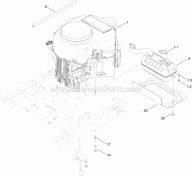 Engine_And_Muffler_Assembly Diagram and Parts List for 74631 314000001 - 314999999 Toro Lawn Tractor