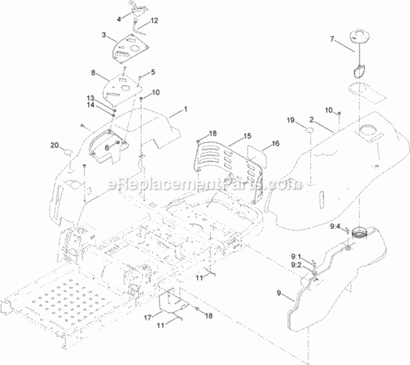 Body_Styling_And_Fuel_Pod_Assembly Diagram and Parts List for 74631 314000001 - 314999999 Toro Lawn Tractor