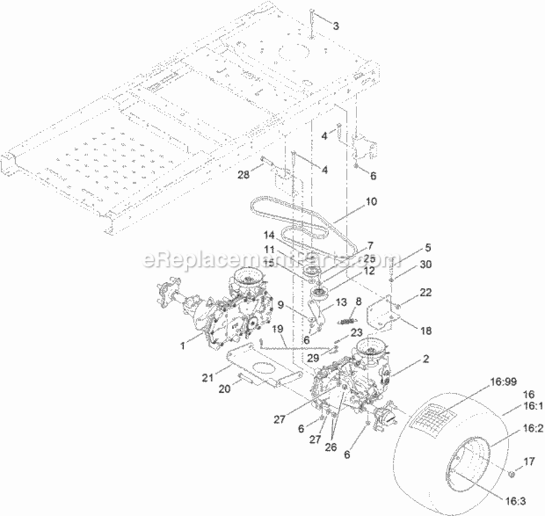 Hydro_Transaxle_Drive_And_Rear_Wheel_Assembly Diagram and Parts List for 74632 311000001 - 311999999 Toro Lawn Tractor
