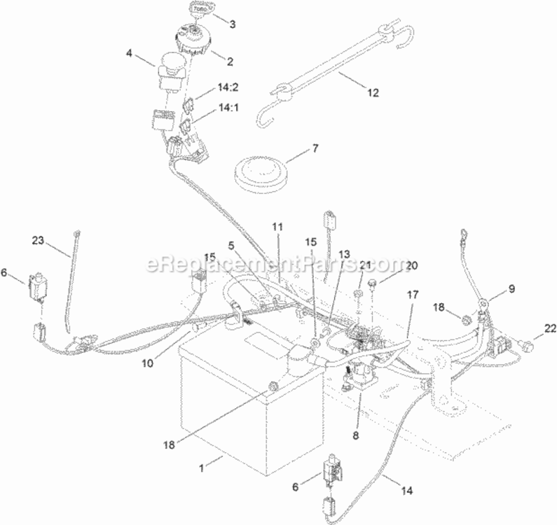 Battery_And_Electrical_Assembly Diagram and Parts List for 74632 312000001 - 312999999 Toro Lawn Tractor