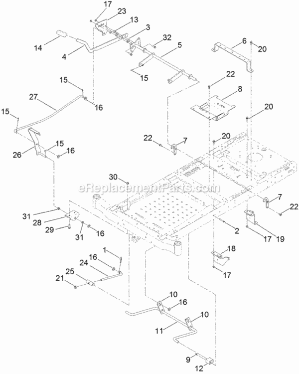 Deck_Lift_Assembly Diagram and Parts List for 74632 313000001 - 313999999 Toro Lawn Tractor