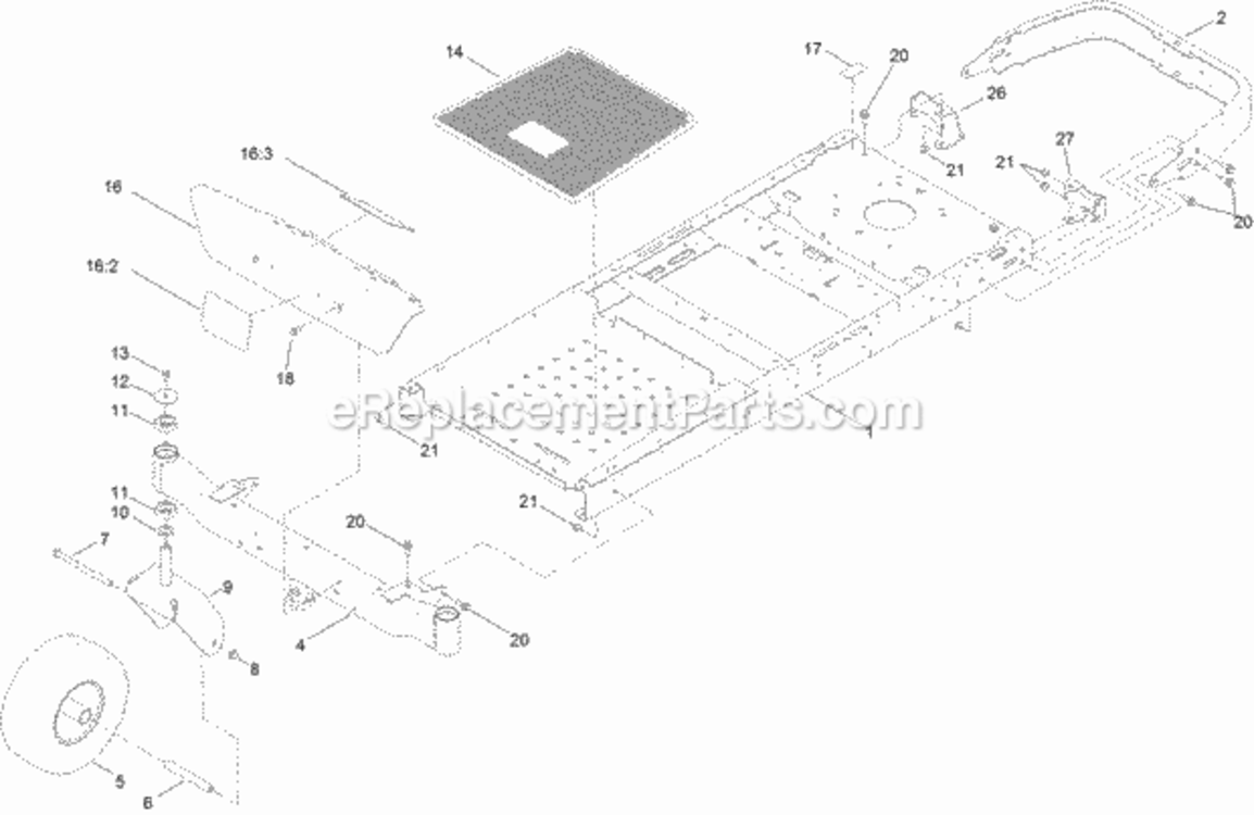 Frame_Front_Axle_And_Caster_Wheel_Assembly Diagram and Parts List for 74632 314000001 - 314999999 Toro Lawn Tractor