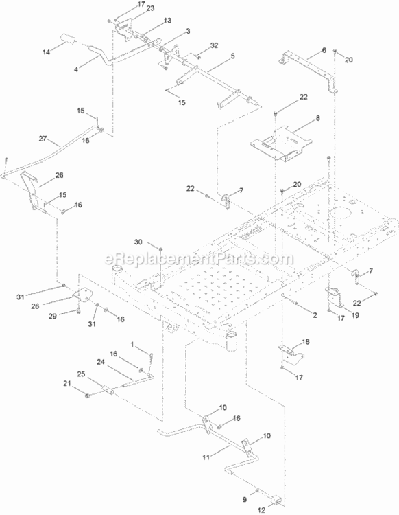 Deck_Lift_Assembly Diagram and Parts List for 74632 314000001 - 314999999 Toro Lawn Tractor
