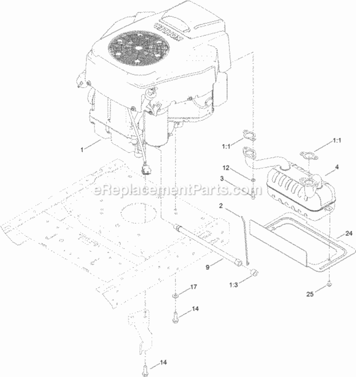 Engine_And_Muffler_Assembly Diagram and Parts List for 74633 314000001 - 314999999 Toro Lawn Tractor