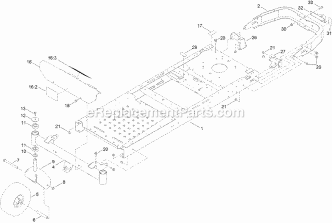 Frame_Frame_Axle_And_Caster_Wheel_Assembly Diagram and Parts List for 74633 314000001 - 314999999 Toro Lawn Tractor